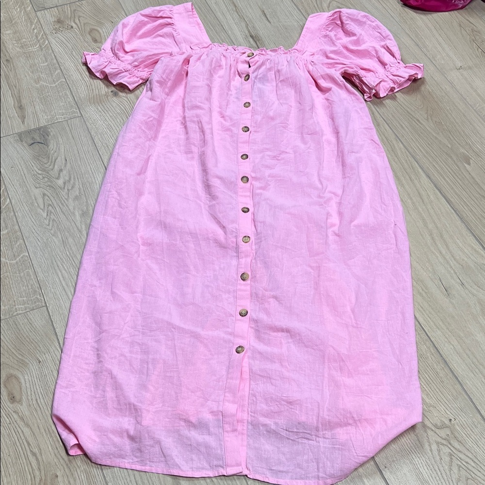 PIECES Vanessa Pink Midi Dress with Button Detail  NWT
